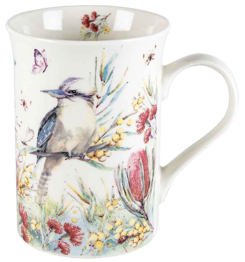 2PK Flora & Fauna Kookaburra 360ml Ceramic Floral decorated Gift Mug