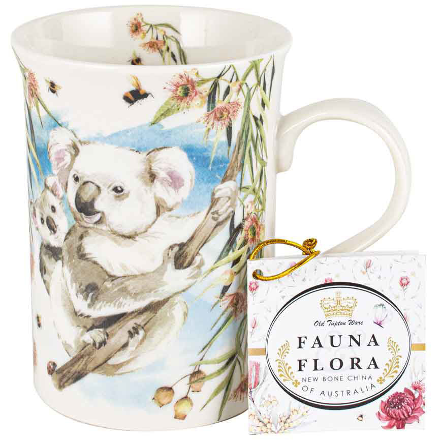 2PK Flora & Fauna Koala & Joey 360ml Ceramic Floral decorated Gift Mug