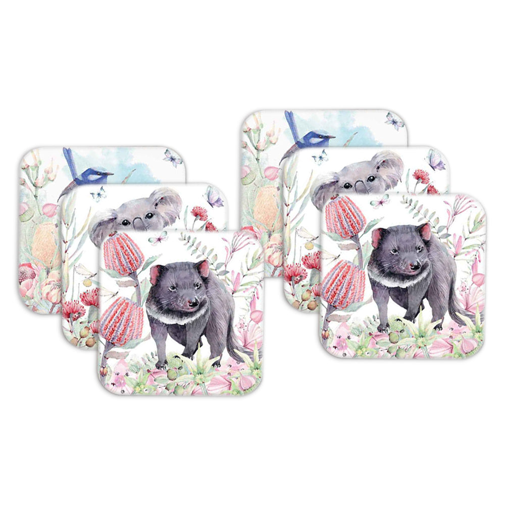 6PK Flora & Fauna Coasters Assorted Animals 9.5x9.5cm