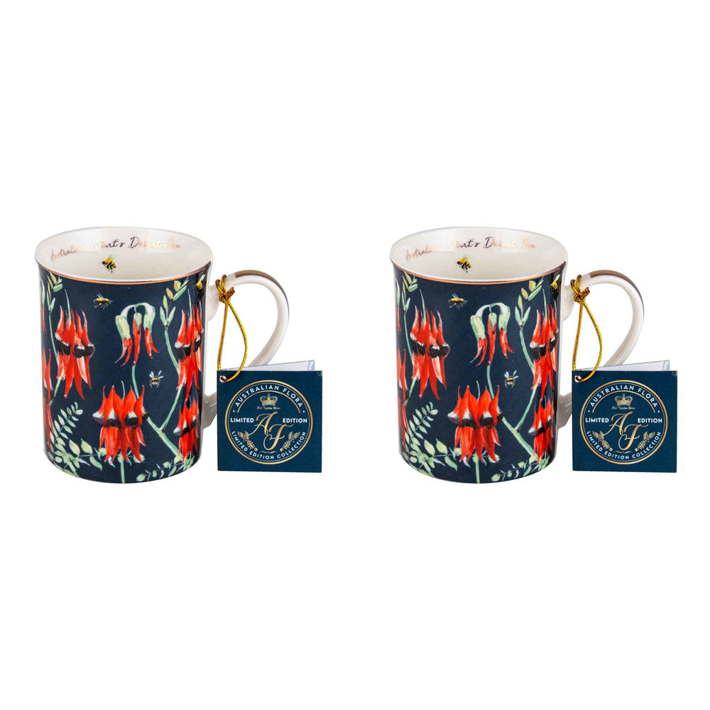 2PK Australia Flora Desert Pea 360ml Coffee Mug New Bone China