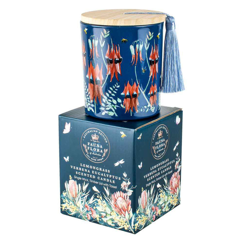 Australiana 300g Vanilla Scented Candle w/ Wood Lid & Tassel - Desert Pea