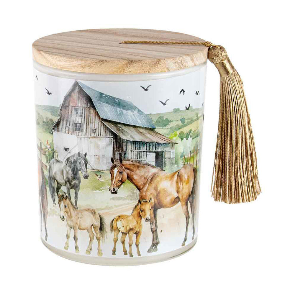 On The Farm Horse 300g Vanilla Scented Candle w/ Wood Lid & Tassel