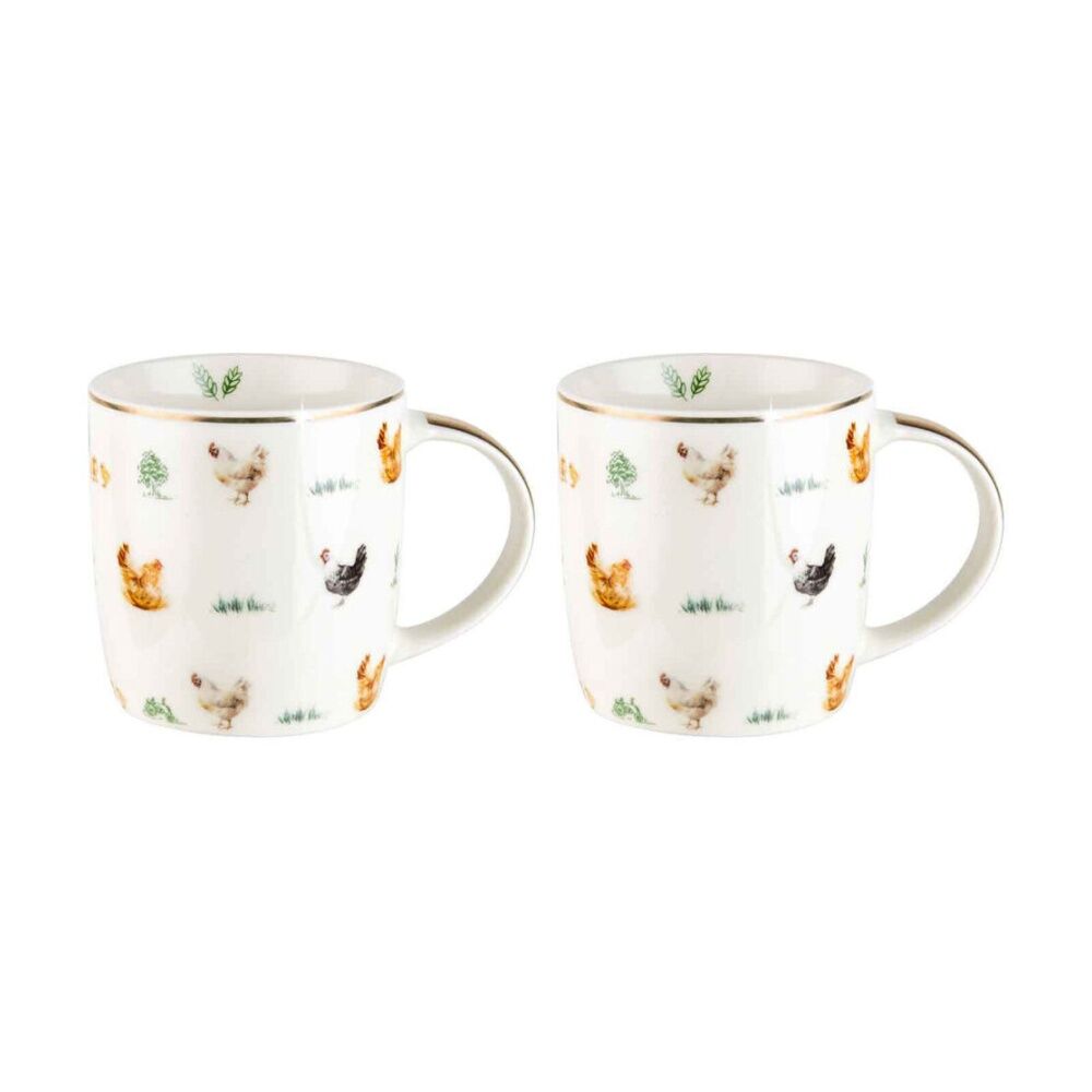 2PK LMD Chickens Farm Lane New Bone China Coffee Mug 360ml - White