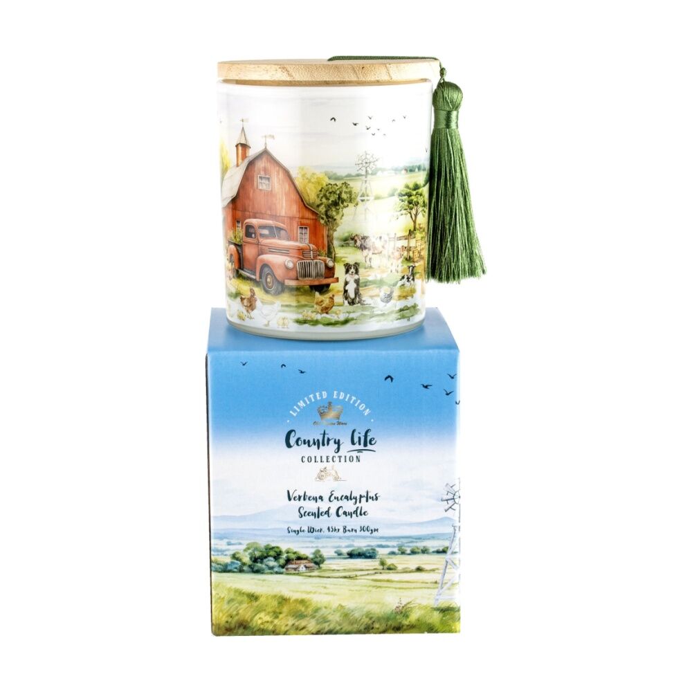 2PK LMD Country Life Glass 45hr Candle w/Tassel/Lid Home Decor 300g - Red Truck