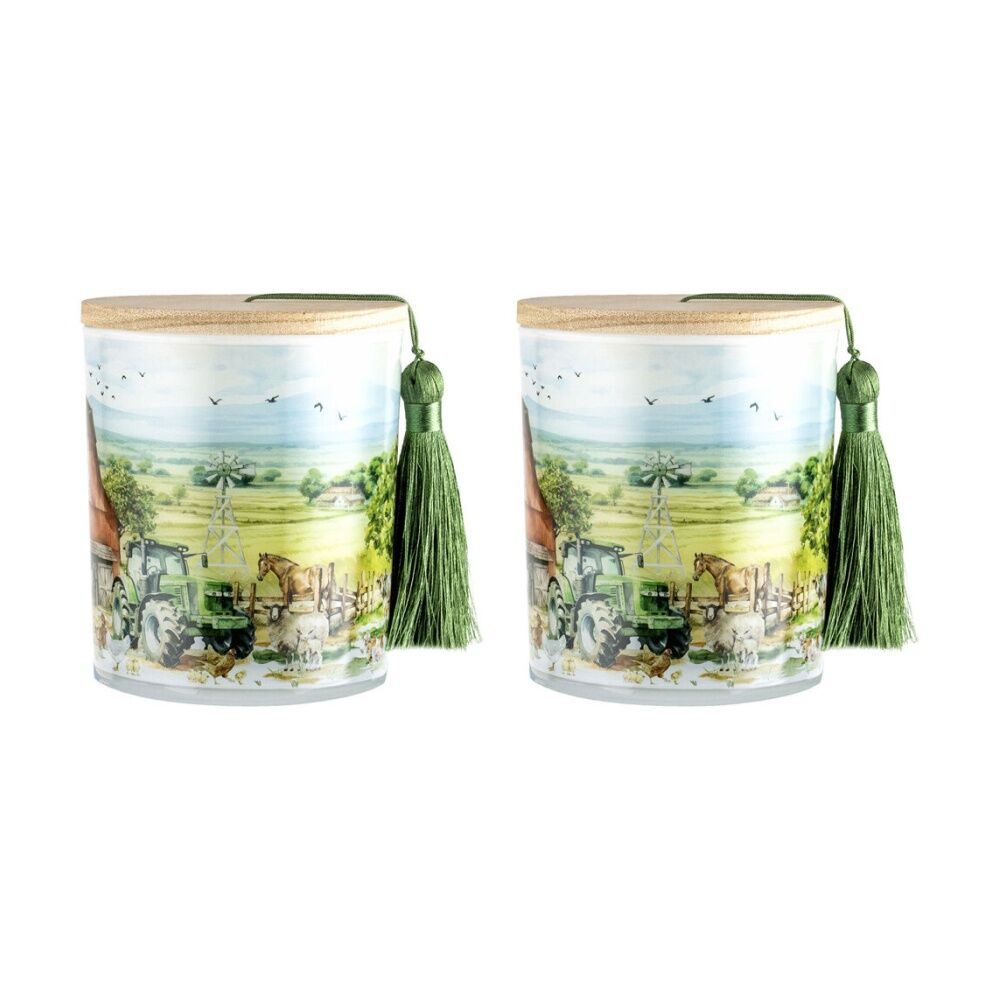 2PK LMD Country Life Glass Candle w/ Tassel/Lid Home Decor 300g - Farm Animals