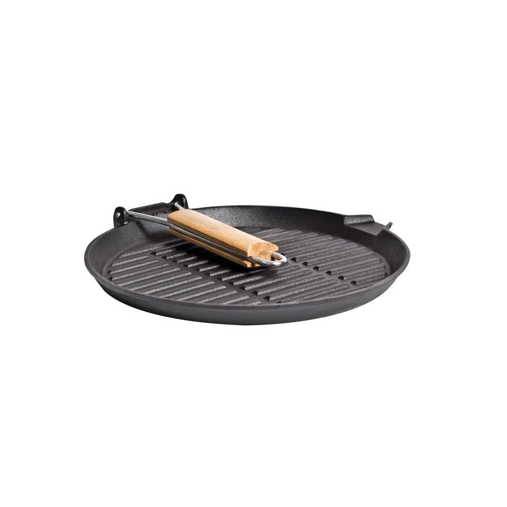Campfire 27cm Round Cast Iron Grill Pan Folding Handle Grey