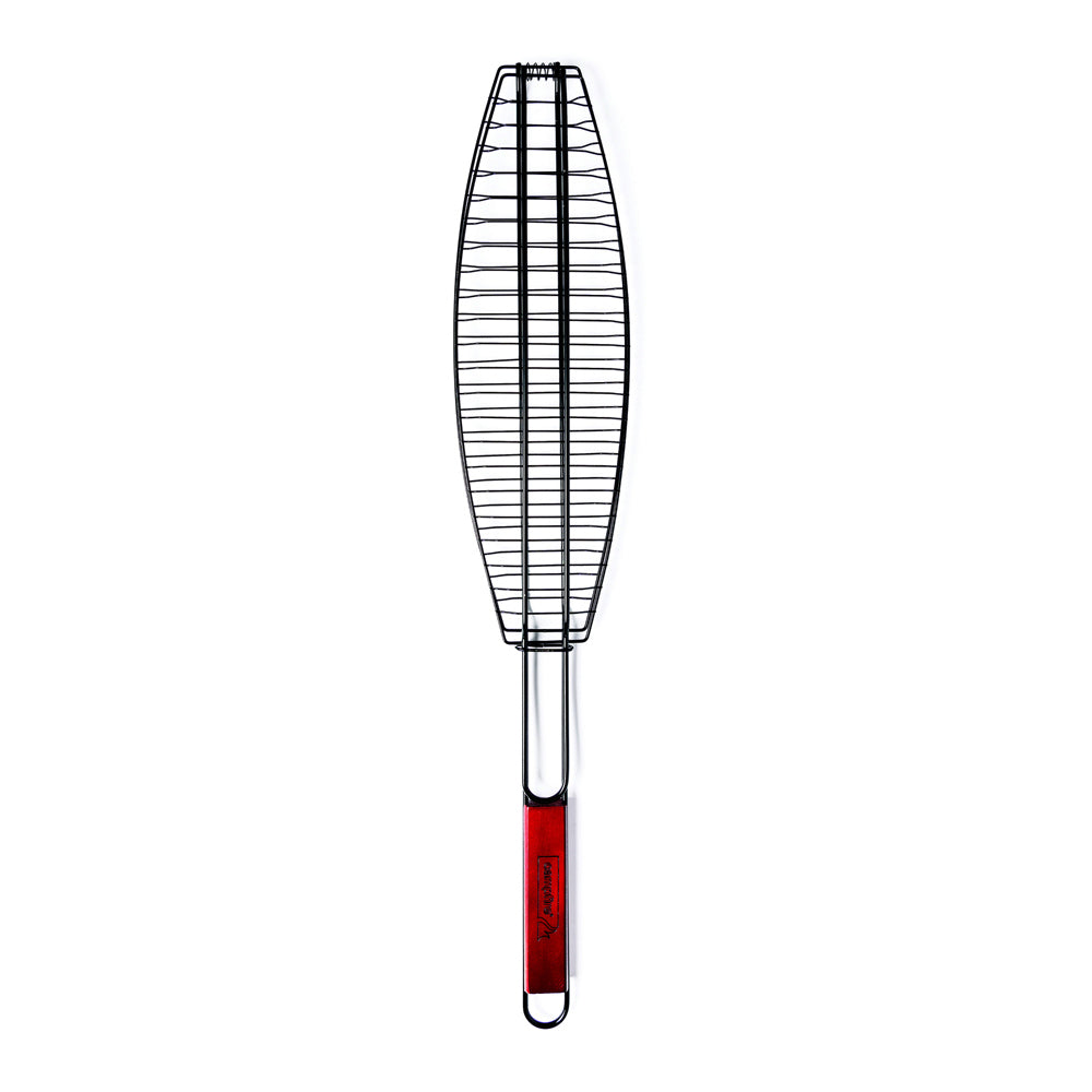 2PK Campfire 70cm Non-Stick Fish Grill Basket w/ Wooden Handle