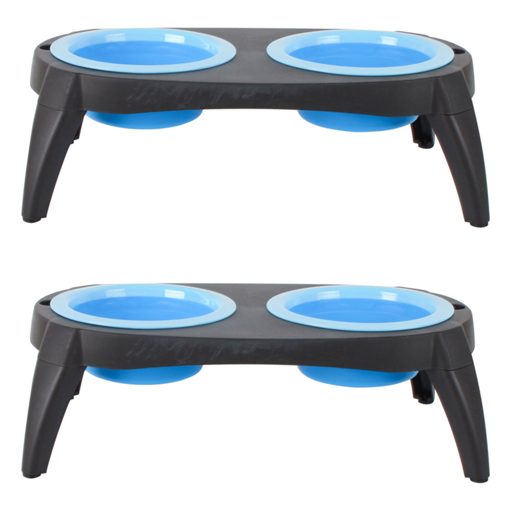 2x Pro Pet 39x20cm Double Dog Bowl w/ Stand - Light Blue/Black