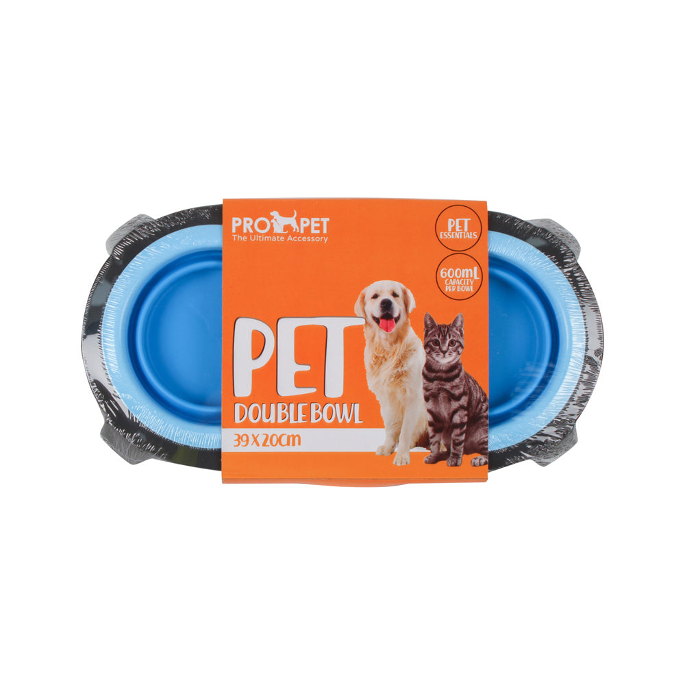 2x Pro Pet 39x20cm Double Dog Bowl w/ Stand - Light Blue/Black