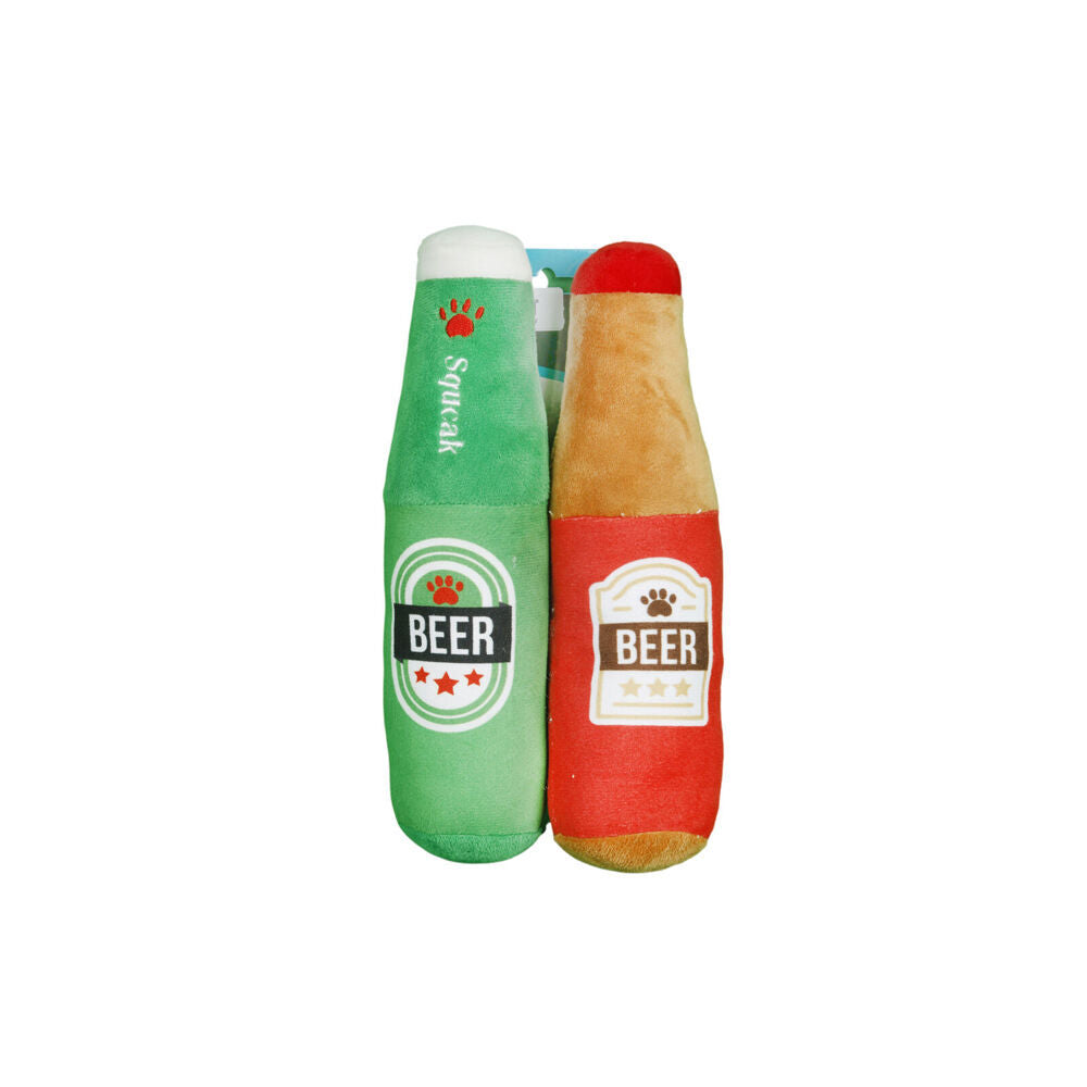 2x 2pc Pro Pet Care Beer Bottle Set Plush Dog Toy With Squeaker 24cm
