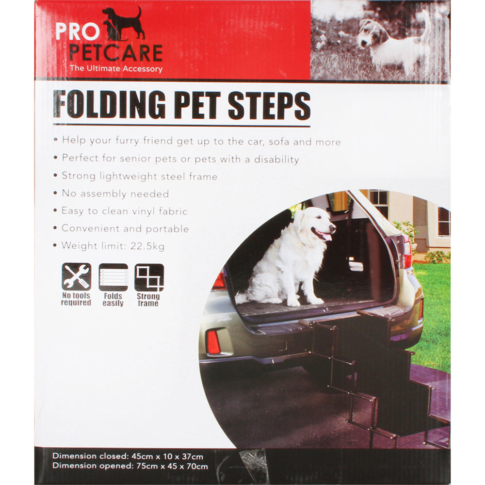 Pro Pet Care Metal 75cm Folding Dog Steps Ladder - Black