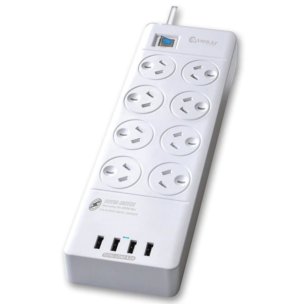 2pc Power Board 8 Way Outlets w/ 4 USB Charging Ports & Surge Protector