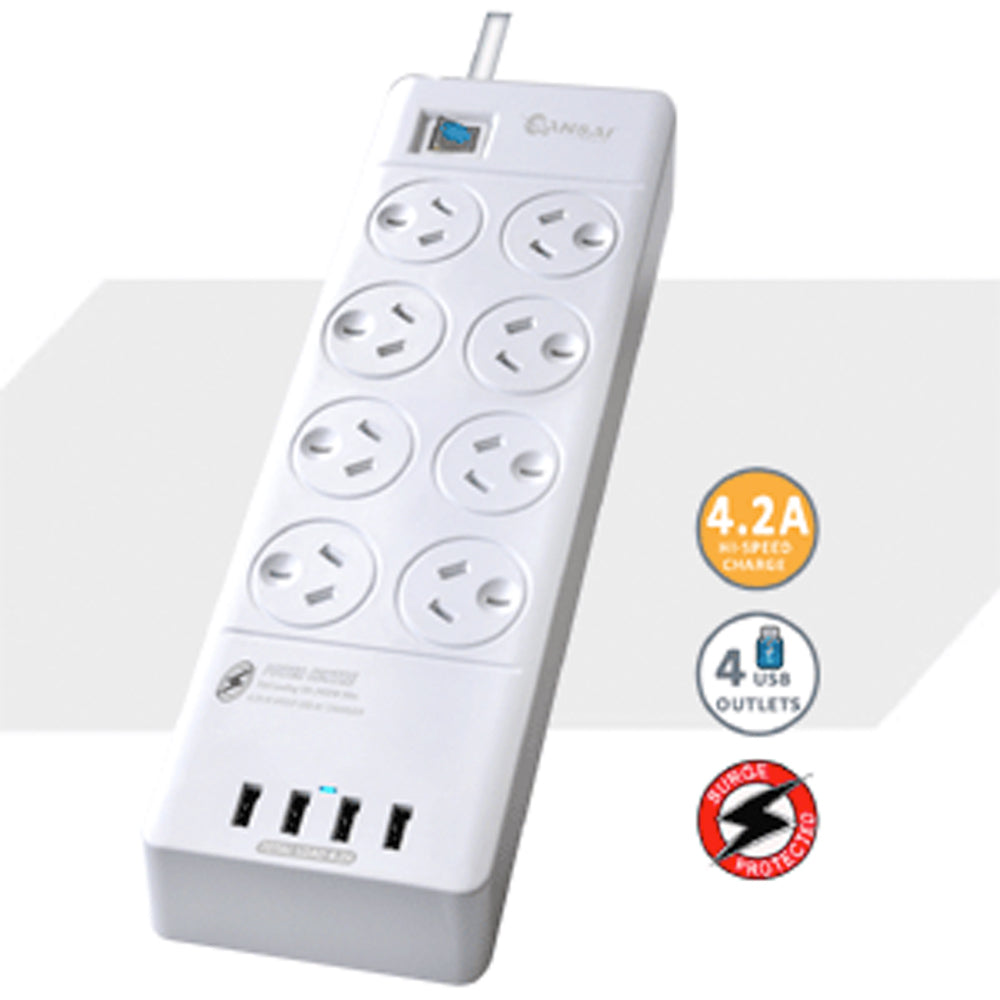 Power Board 8 Way Outlets w/ 4 USB Charging Ports & Surge Protector