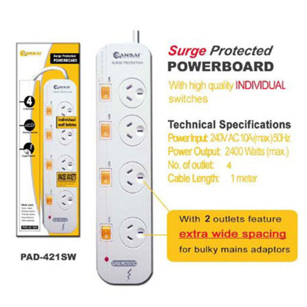 2PK Sansai 4-Way Individually Switched Power Board