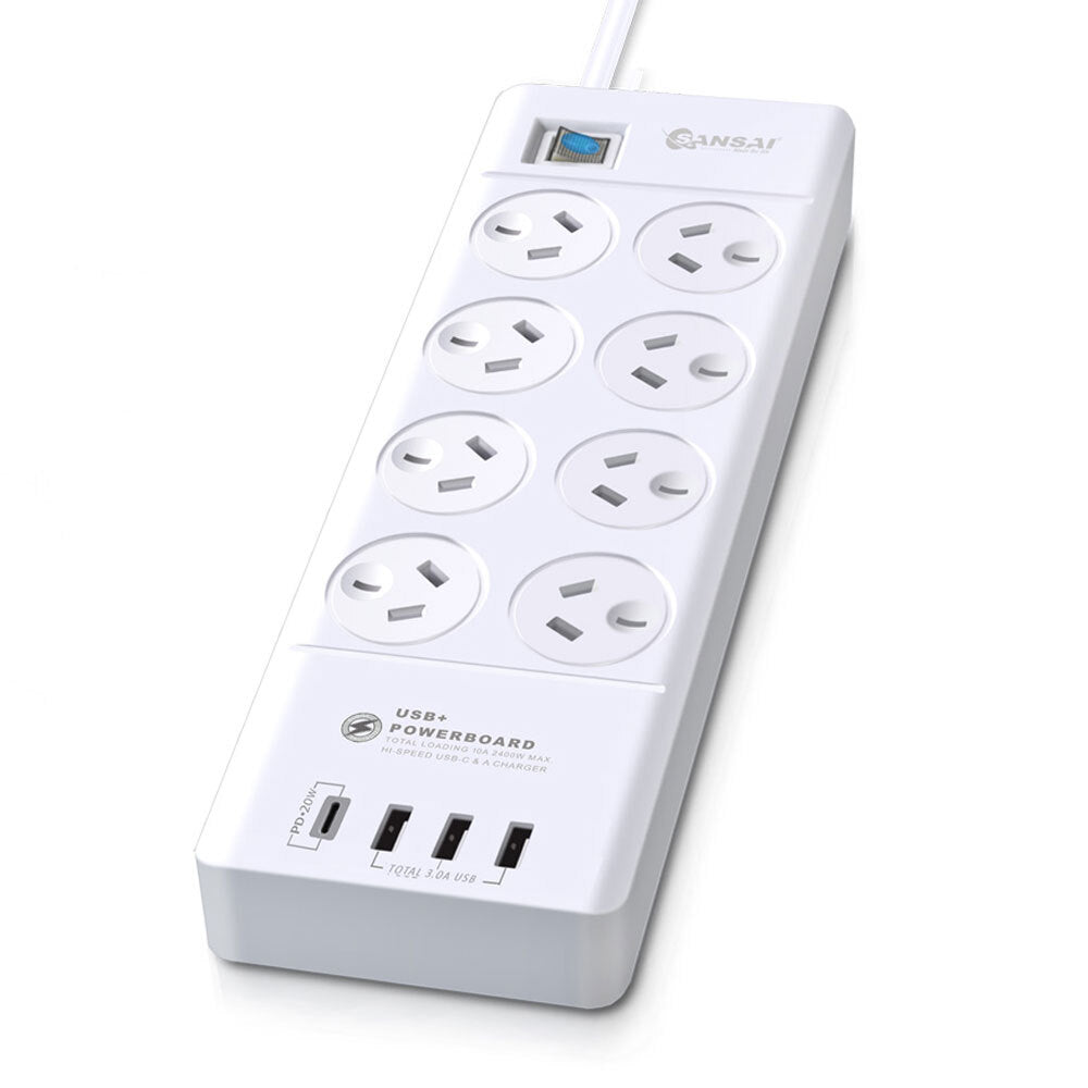 Sansai 8 Sockets USB-A/USB-C Powerboard
