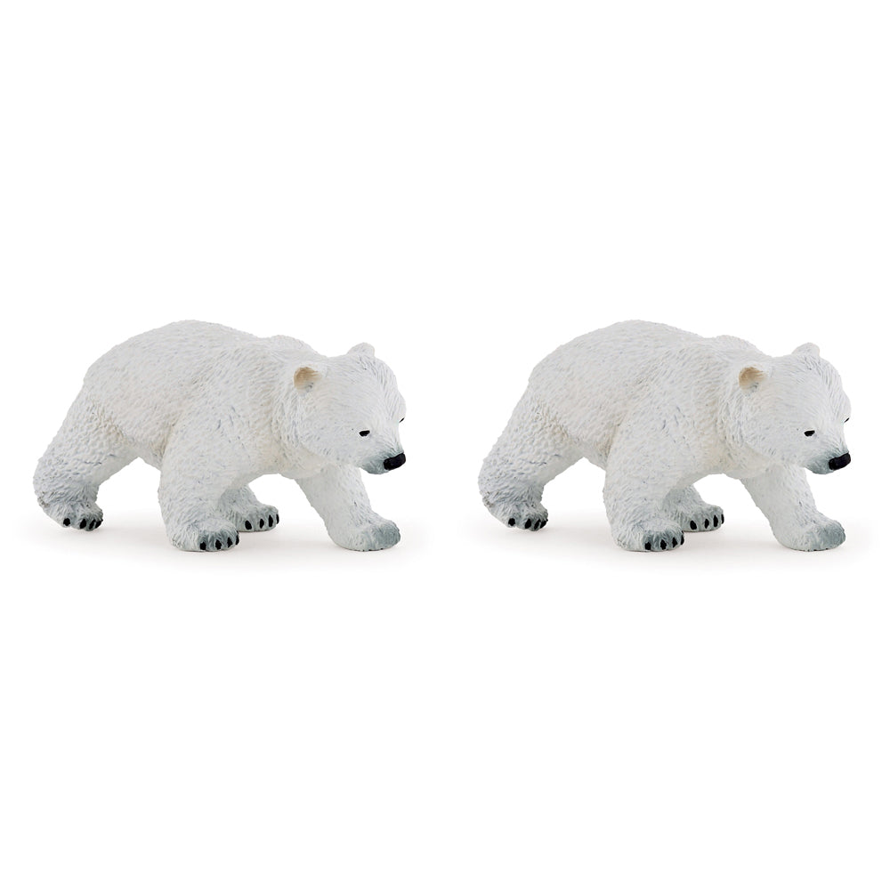 2PK Papo France Walking Polar Bear Cub 8cm Figurine Collectible Kids Toy White
