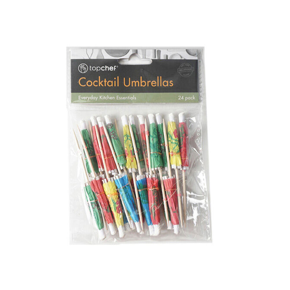 24x 24pc Topchef Paper Toothpick Cocktail Umbrellas Multicoloured Assorted