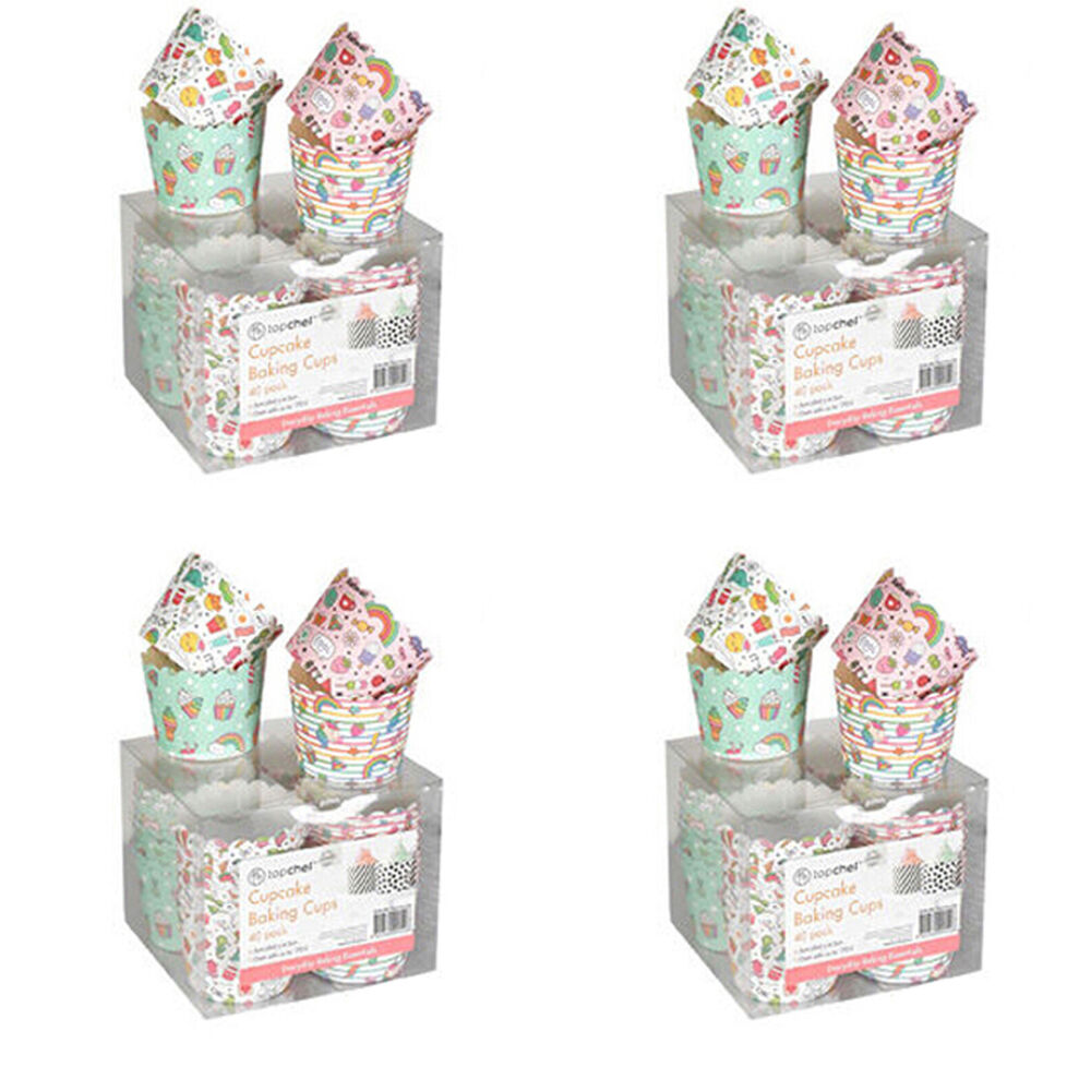 4x 40pc Topchef Cupcakes Baking Liner Cups Box Set 4.5cm Assorted