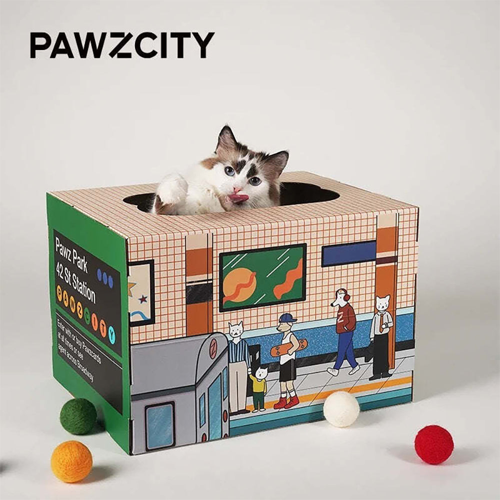 Pawzcity 46cm Cardboard Cat Scratcher House - New York Subway