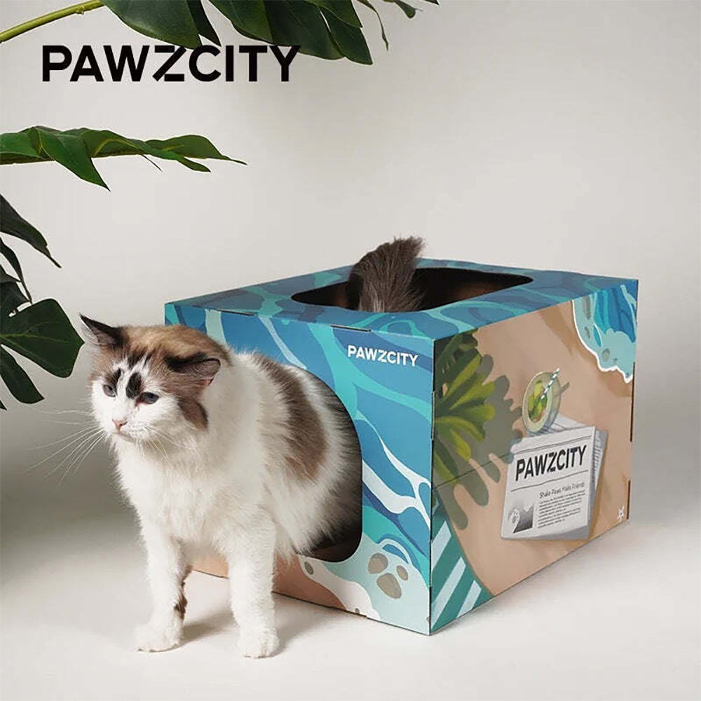 Pawzcity 46cm Cardboard Cat Scratcher House - Yellow