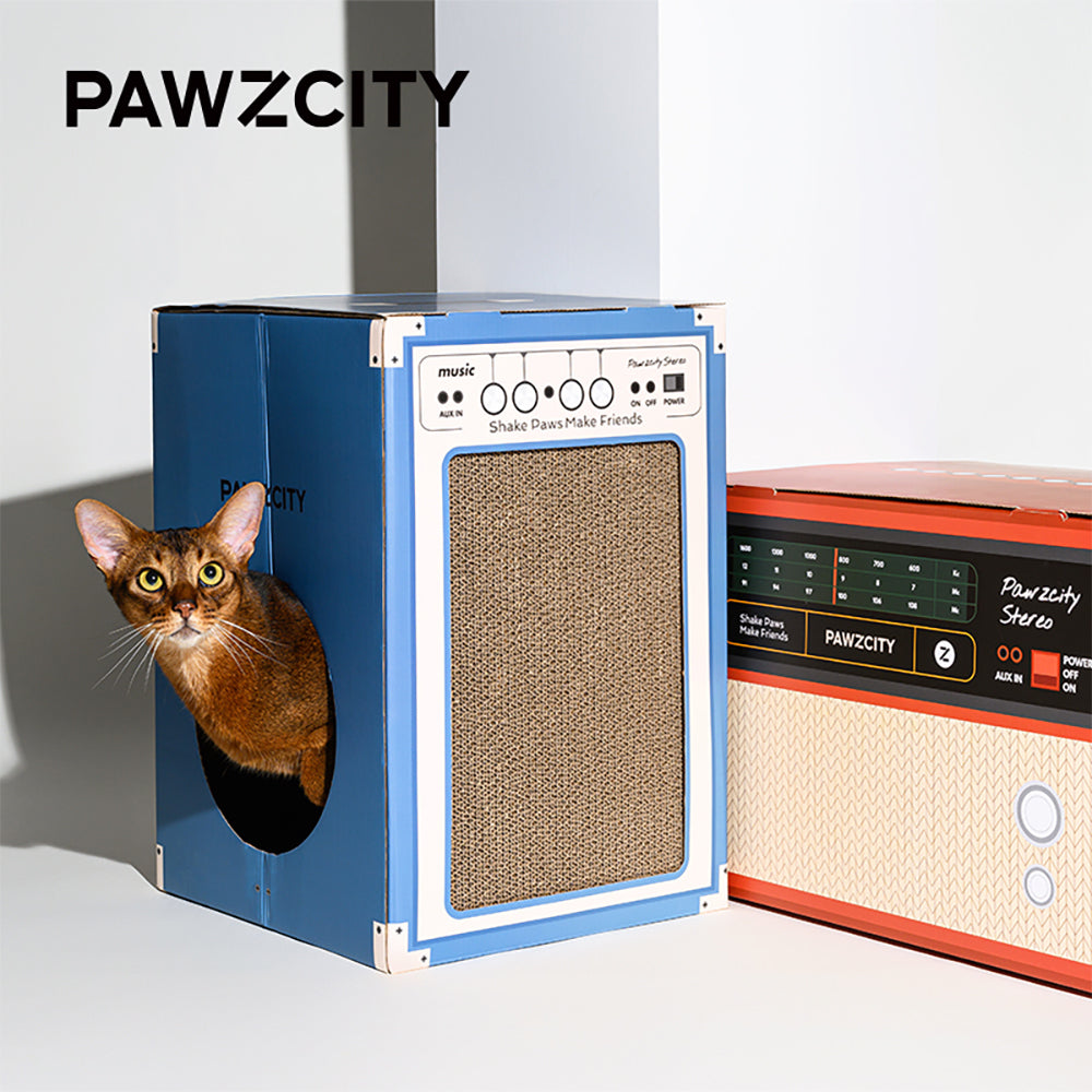 Pawzcity 45cm Cardboard Vintage Speaker Cat/Kitten Scratching House A