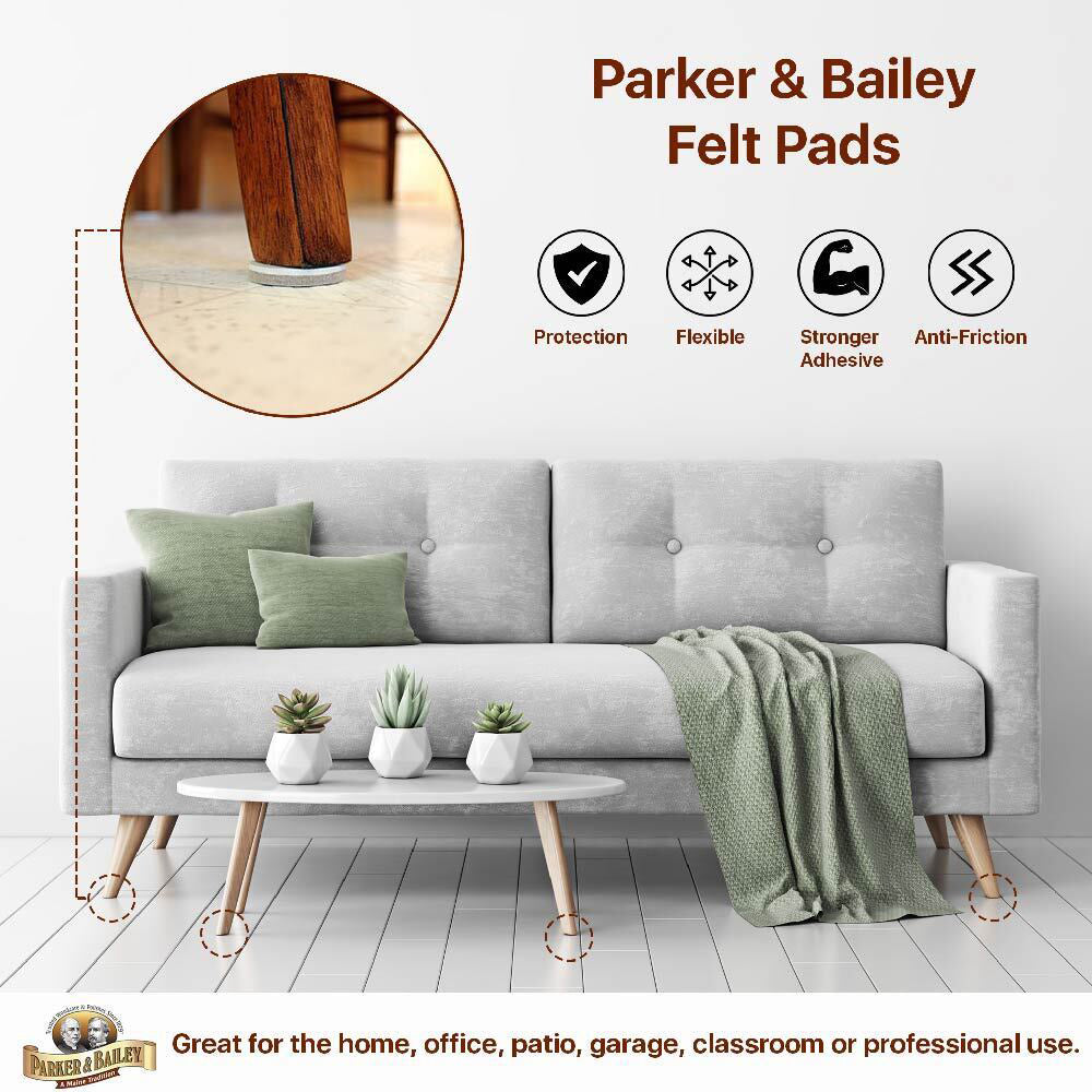 96pc Parker & Bailey Heavy Duty Felt Pads Floor Protector Round 25mm