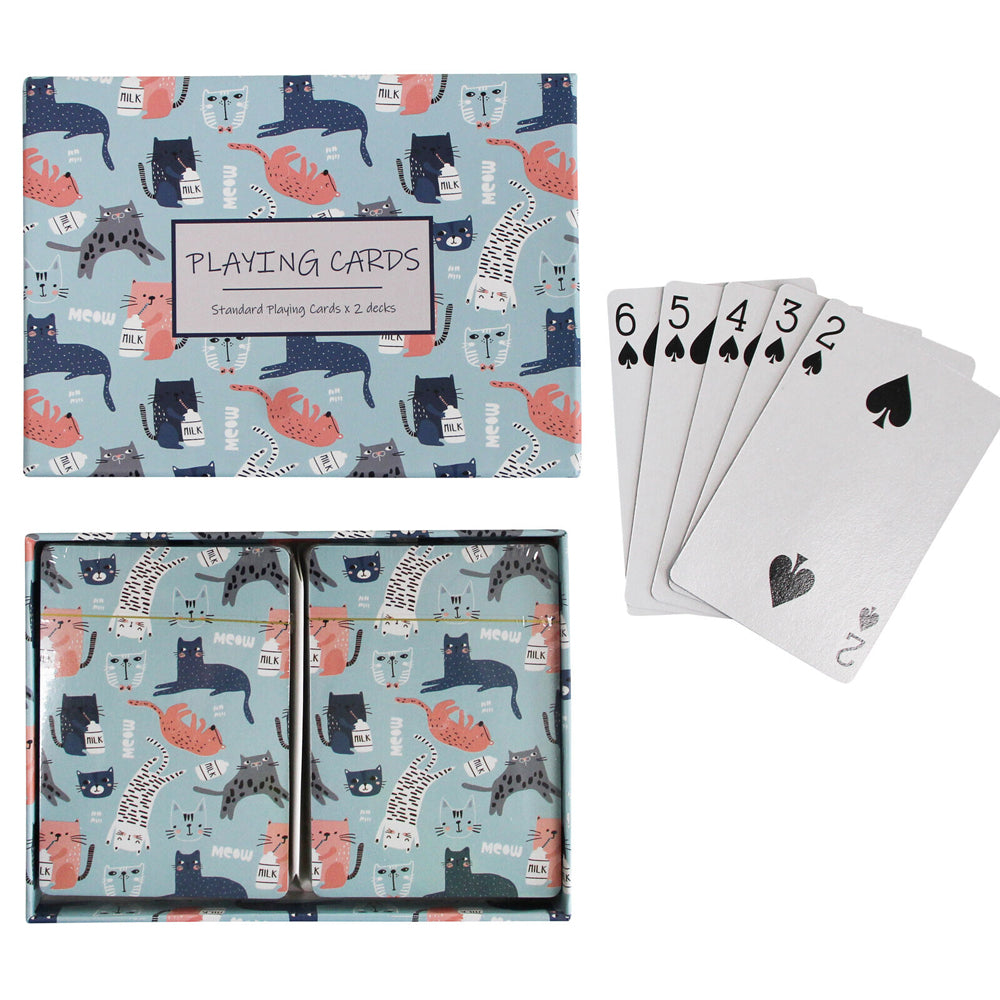 2PK LVD Cat Life Paper Playing Cards 2-Deck Poker Game w/ Box