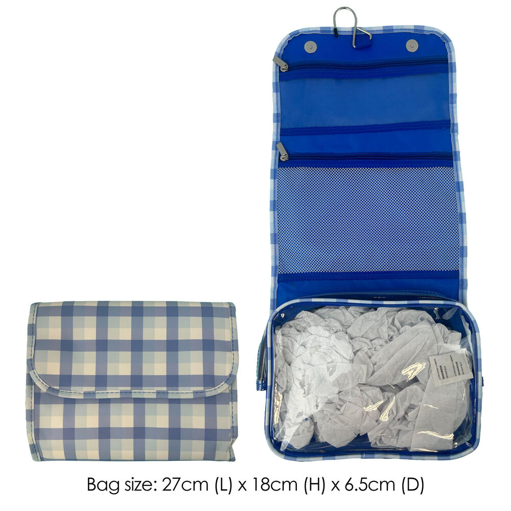 Frankie & Me Womens Zip Makeup Cosmetics Hanging Toiletry Bag Large 27x18cm Blue