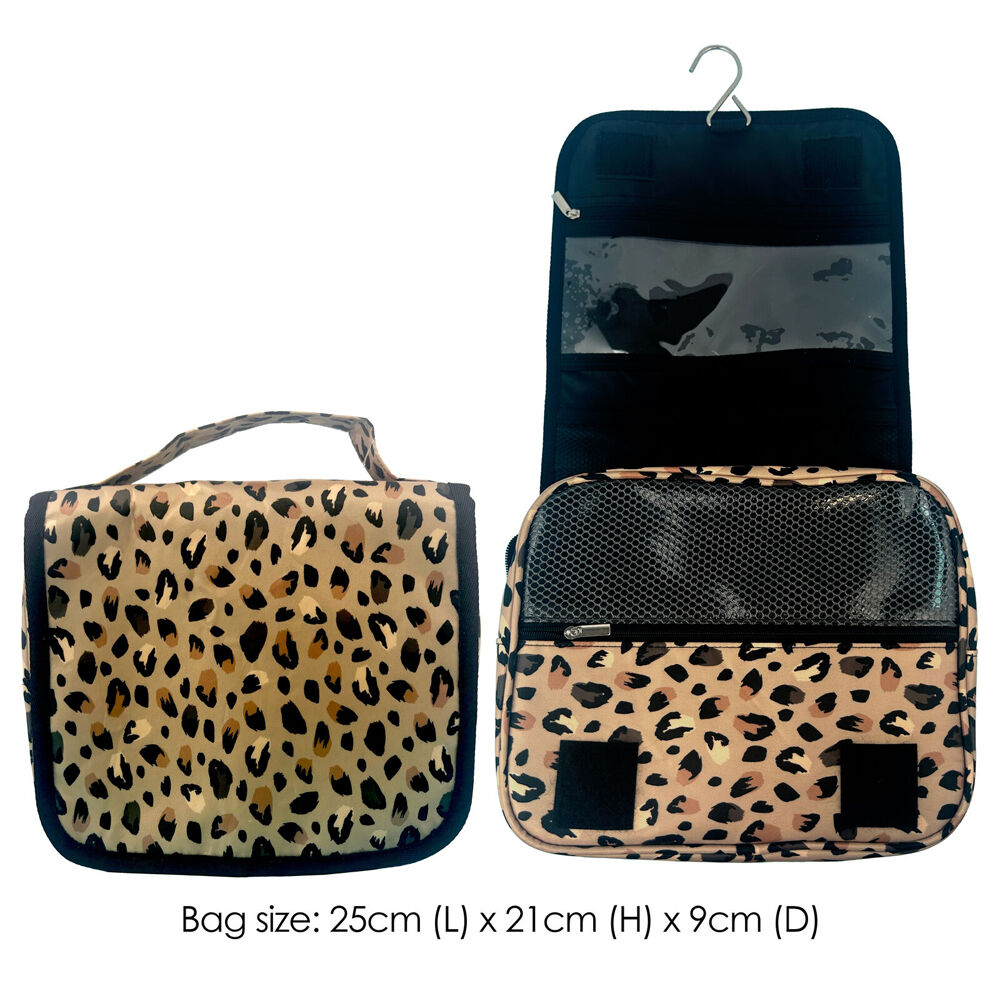 Frankie & Me Women's Zip Cosmetics Hanging Toiletry Bag Medium 25x21cm Cheetah