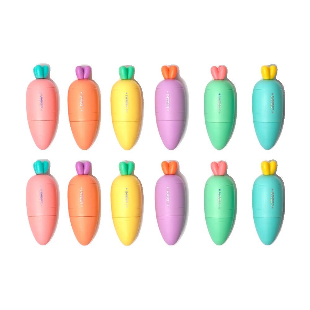 2x 6pc Legami Mini Highlighters Carrot Shaped Coloured Set Fun Stationery