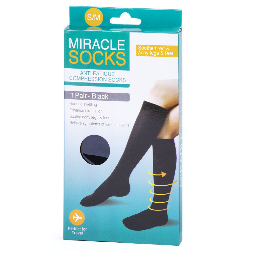 5PK Miracle Anti Fatigue Compression Socks Pair M Black