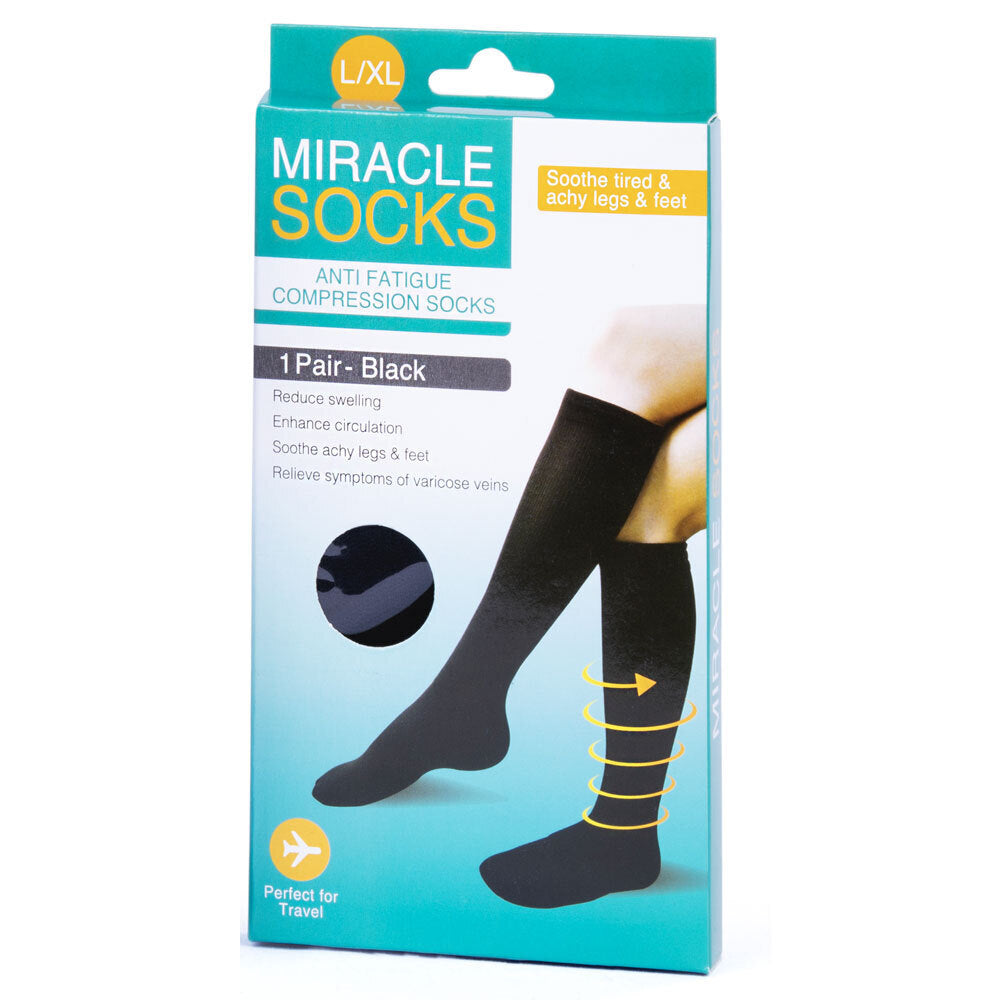 5PK Miracle Anti Fatigue Compression Socks XL Black
