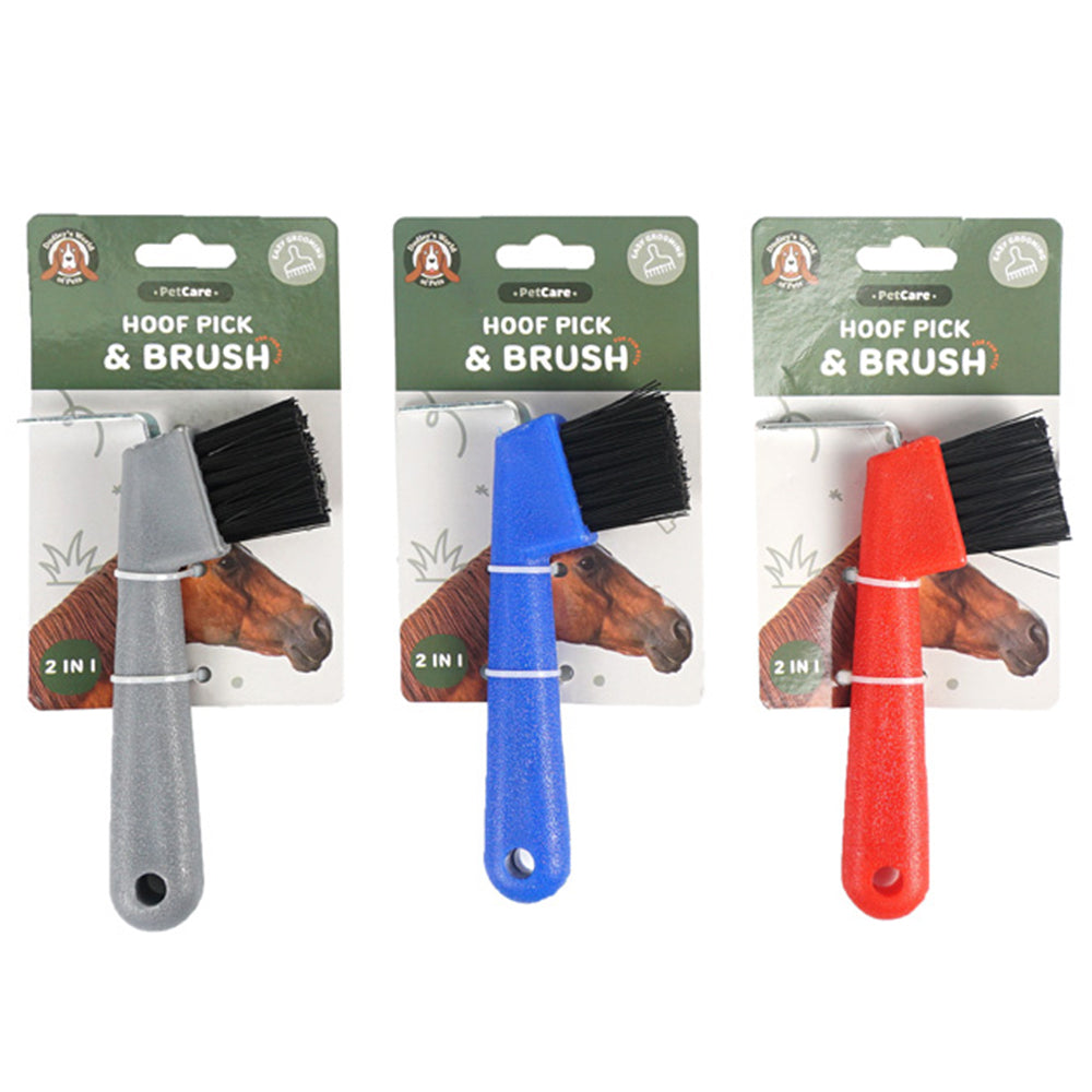 2PK Dudley's World Of Pets Horse Care 2 In 1 Deluxe Hoof Brush/Pick Assorted