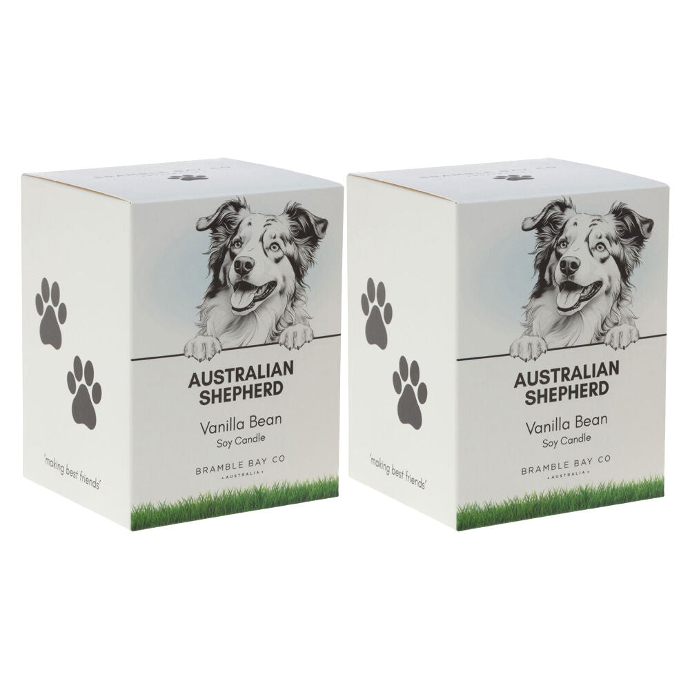 2PK Bramble Bay Australian Shepherd Soy Candle Warm Vanilla Scented 300g
