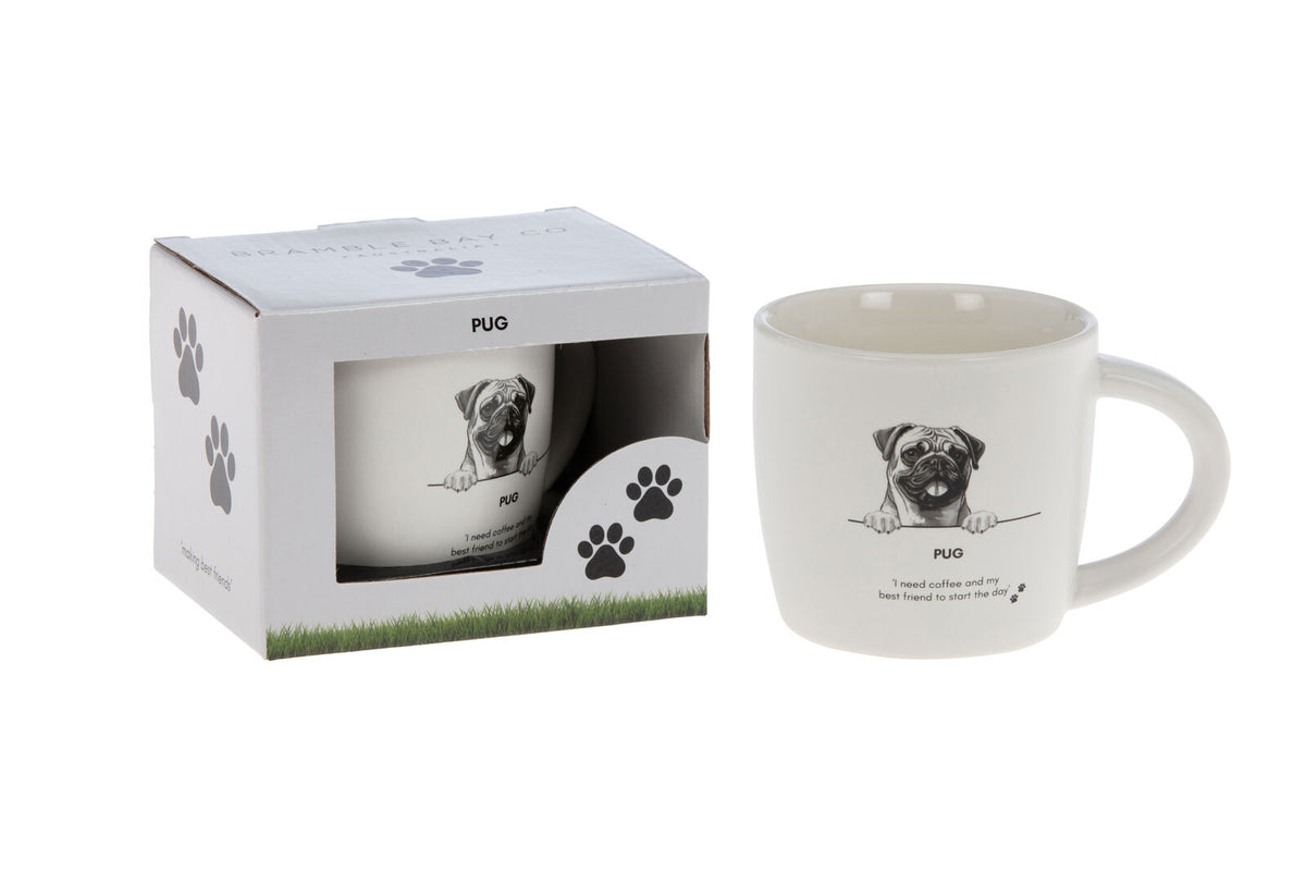4PK Bramble Bay Pug Dog Print Novelty/Coffee Mug White