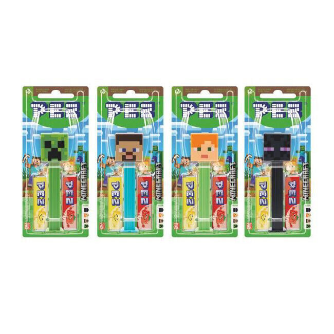 12x Pez Minecraft Dispenser Flavoured Lollies Assorted 17g Confectionery