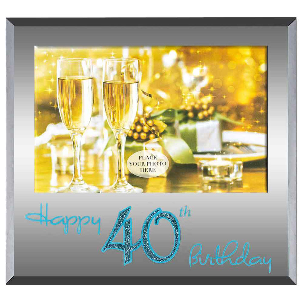 3x Happy 40th Blue Text 6x4 Inch Keepsake Novelty Photo Frame