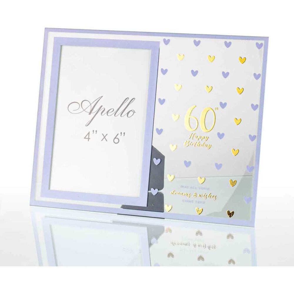 2PK LMD Glass 60th Sweet Hearts Glass Photo Frame Decor 18x19cm