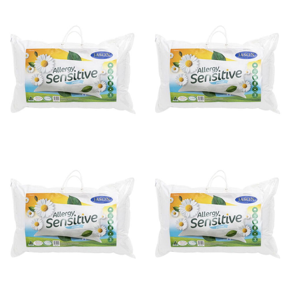 4PK Jason Medium Allergy Sensitive Washable Pillow - White