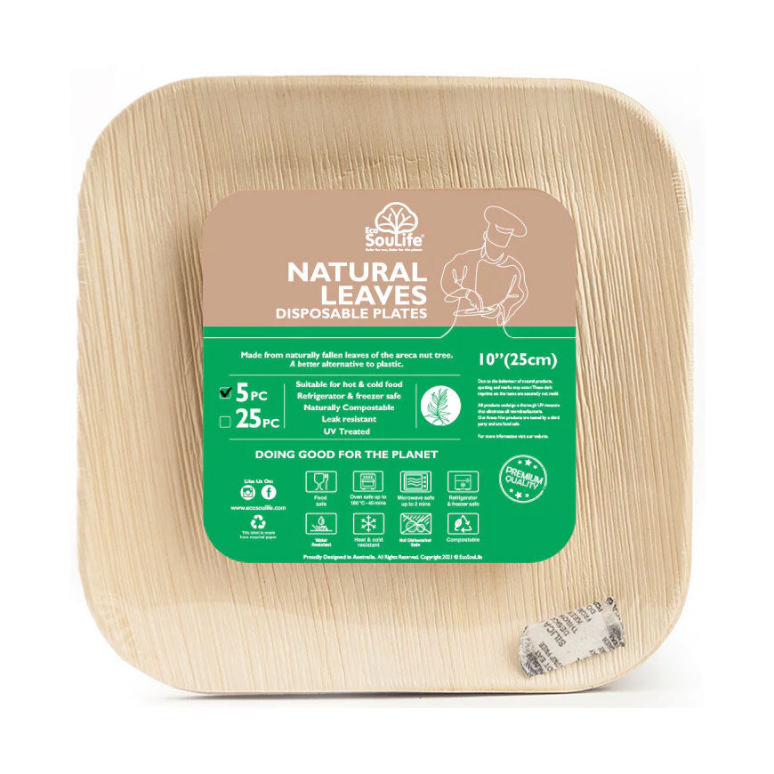 15pc Eco SouLife Compostable Areca Nut Leaf Large Square Plates 25cm