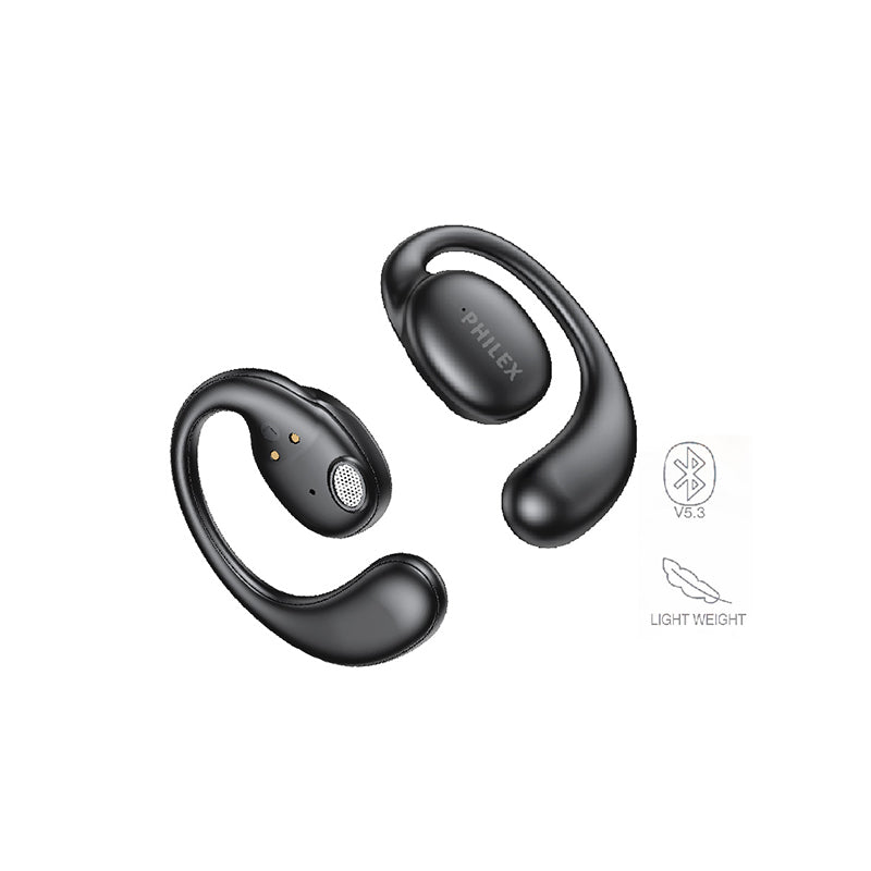 Philex True Wireless Sports Earbuds w/ Ear Hooks And Charging Case Black