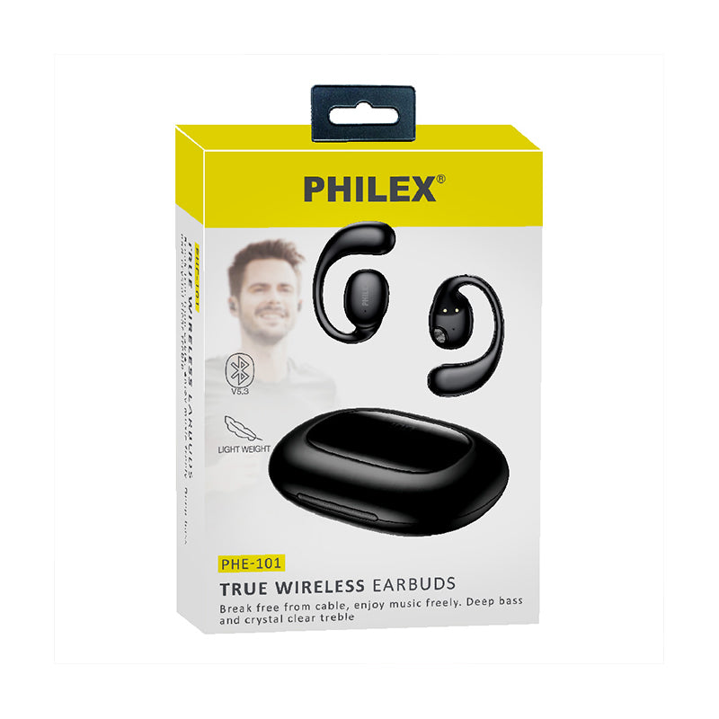 Philex True Wireless Sports Earbuds w/ Ear Hooks And Charging Case Black