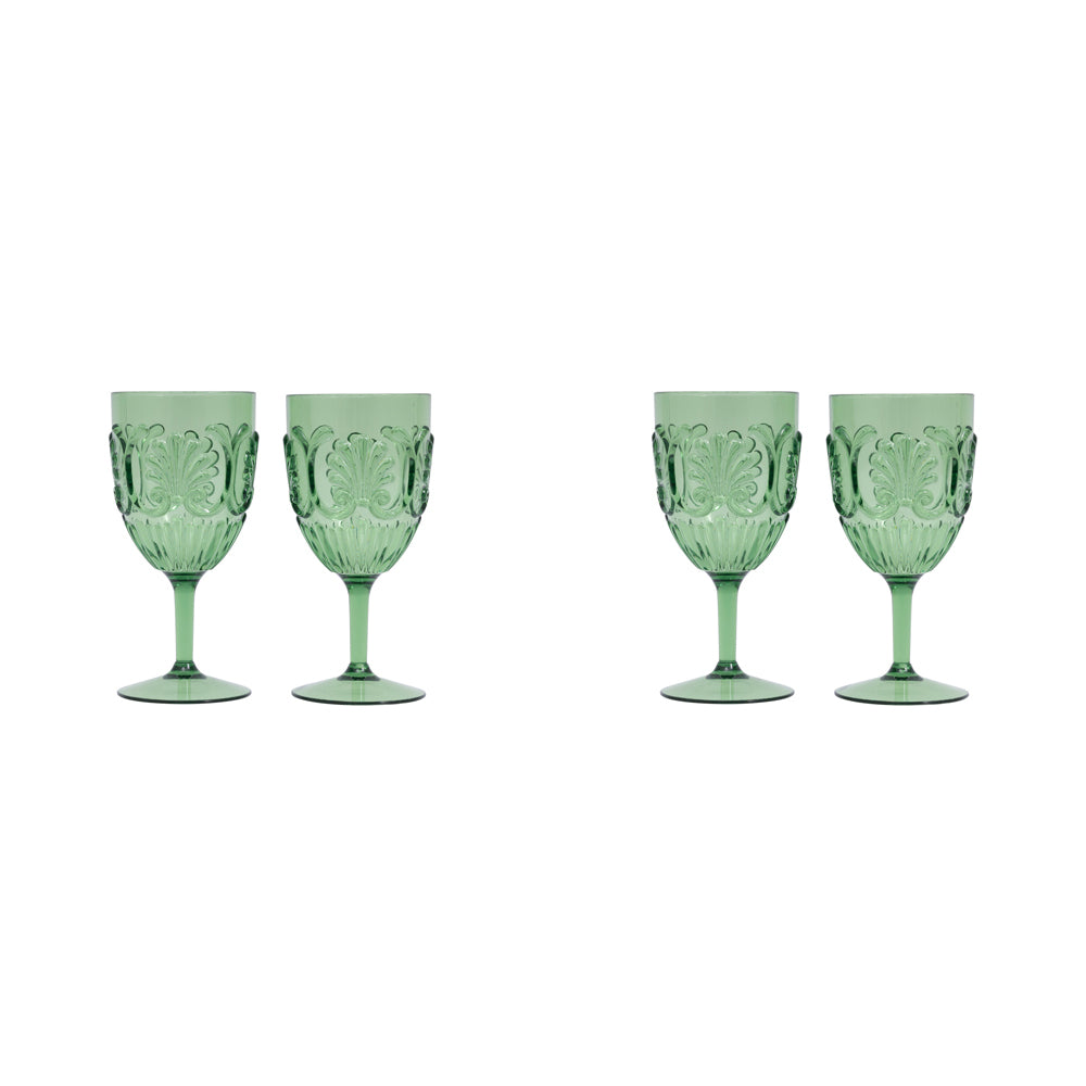 2x 2pc Splosh Picnic Spring Floral Acrylic Outdoor Wine Glasses 18.5cm - Green