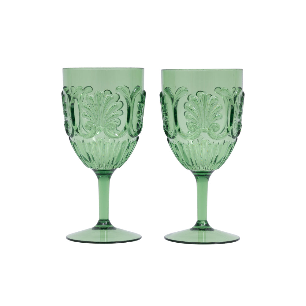 2x 2pc Splosh Picnic Spring Floral Acrylic Outdoor Wine Glasses 18.5cm - Green