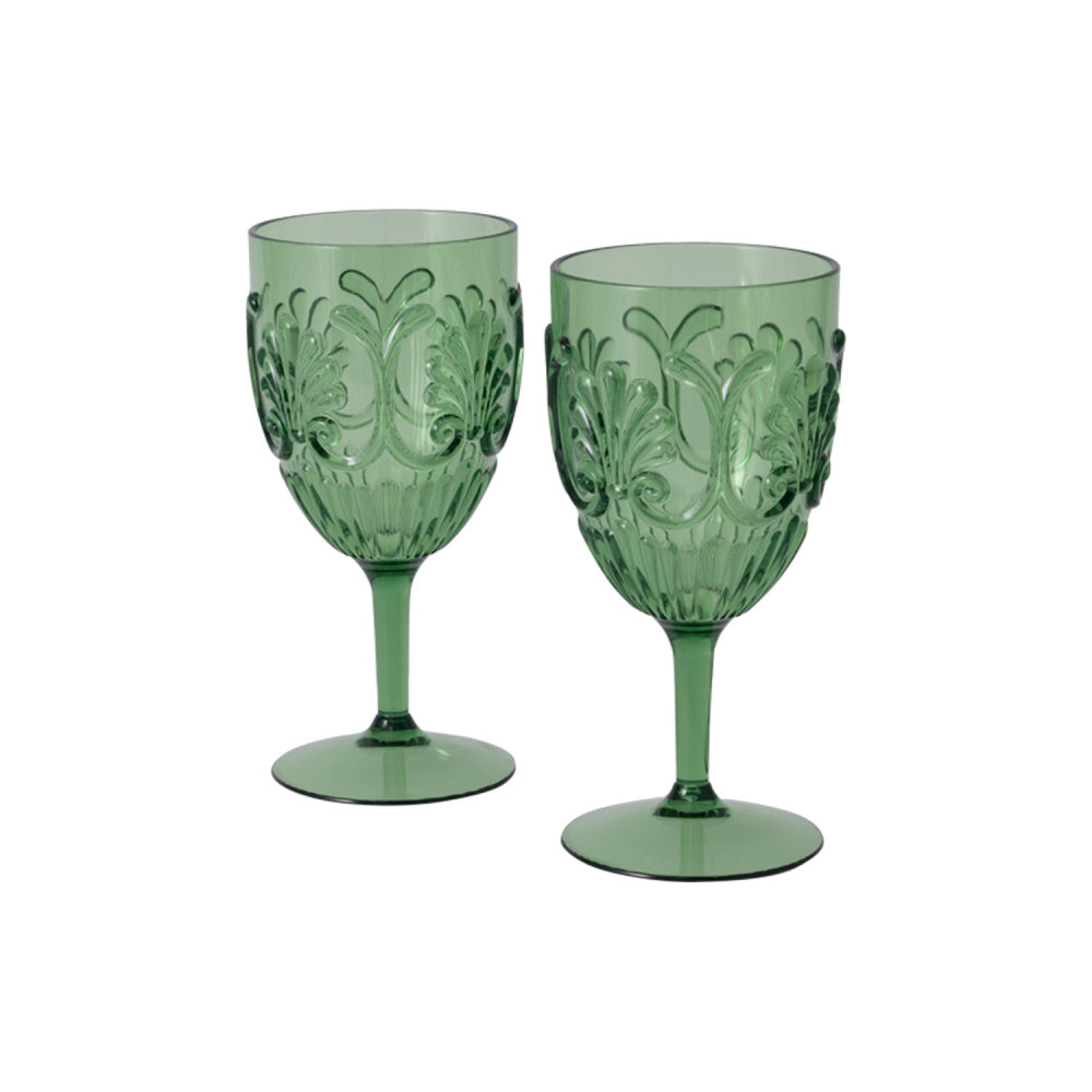 2x 2pc Splosh Picnic Spring Floral Acrylic Outdoor Wine Glasses 18.5cm - Green