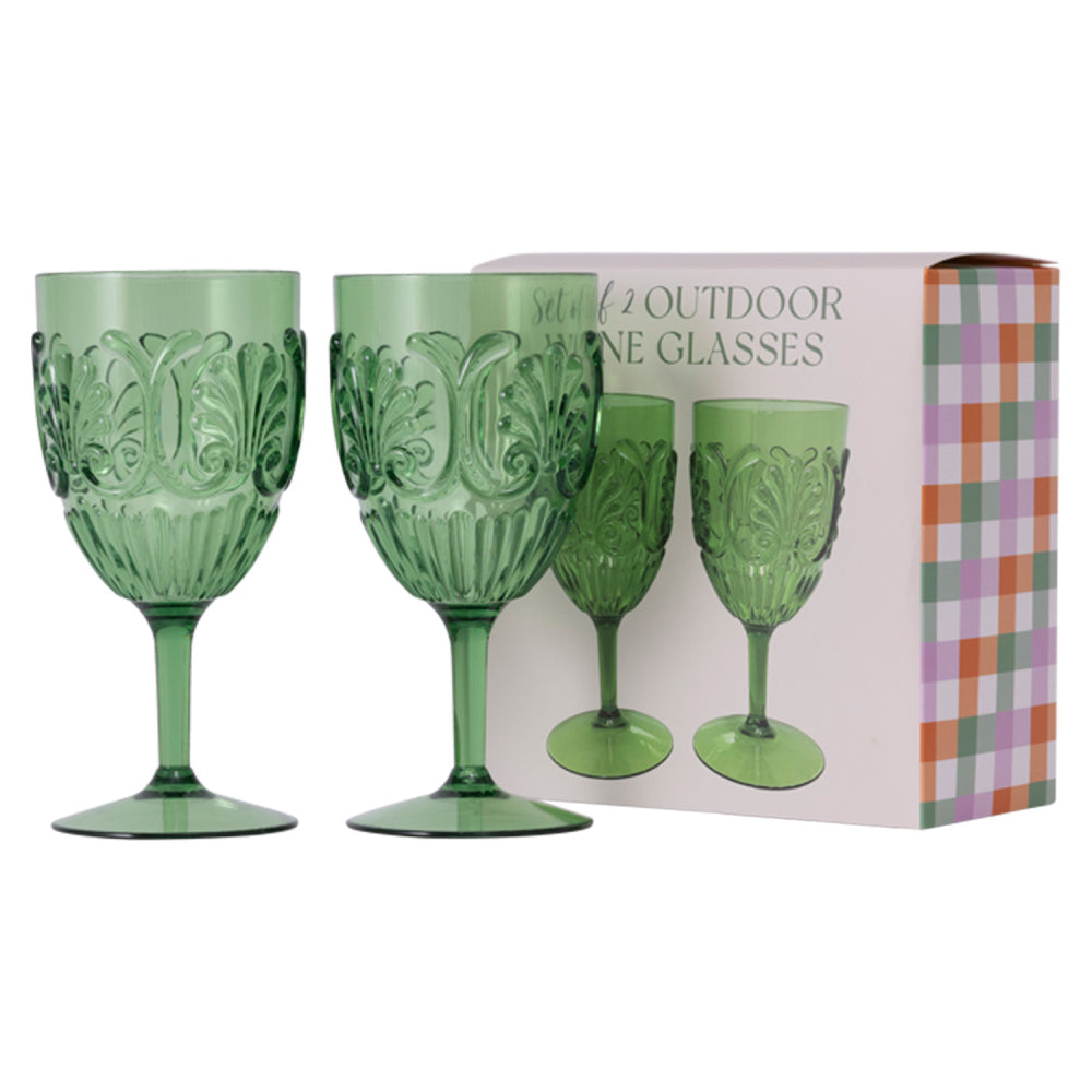 2x 2pc Splosh Picnic Spring Floral Acrylic Outdoor Wine Glasses 18.5cm - Green