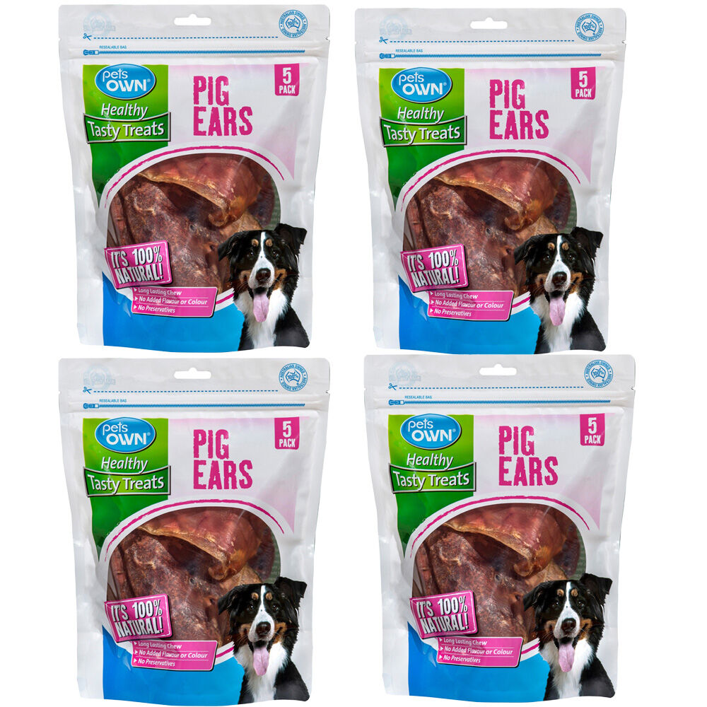 4PK 5pc Pets Own 100% Natural Pig Ears Healthy & Tasty Pet Dog Food Treats Bag