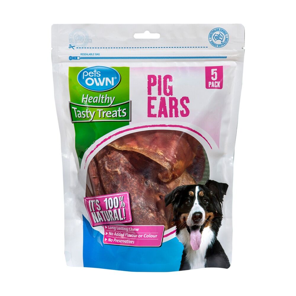 4PK 5pc Pets Own 100% Natural Pig Ears Healthy & Tasty Pet Dog Food Treats Bag
