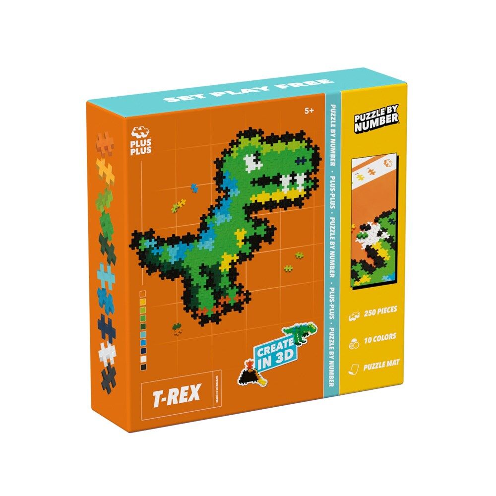250pc Plus-Plus Puzzle By Number T-Rex Building Blocks Toy Kids 5y+