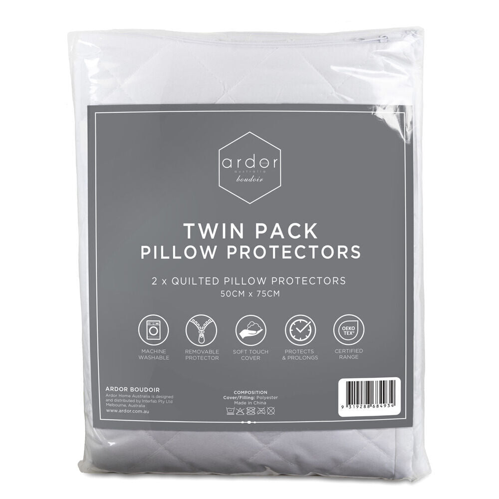 4pc Ardor Boudoir Quilted Microfibre Pillow Protector White 50x75cm
